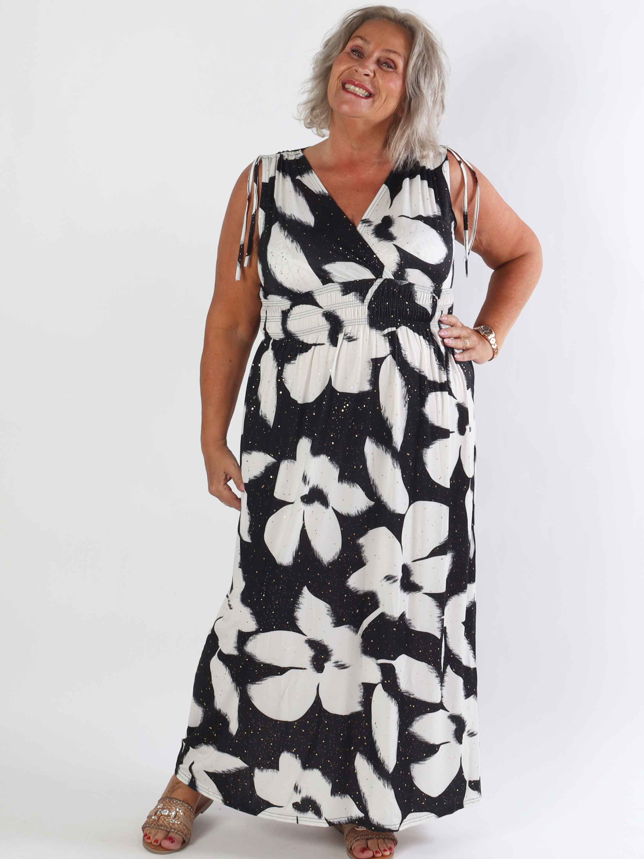 Pams Art Flower Sleeveless - Elastisk plus size kjole med store blomstermotiver